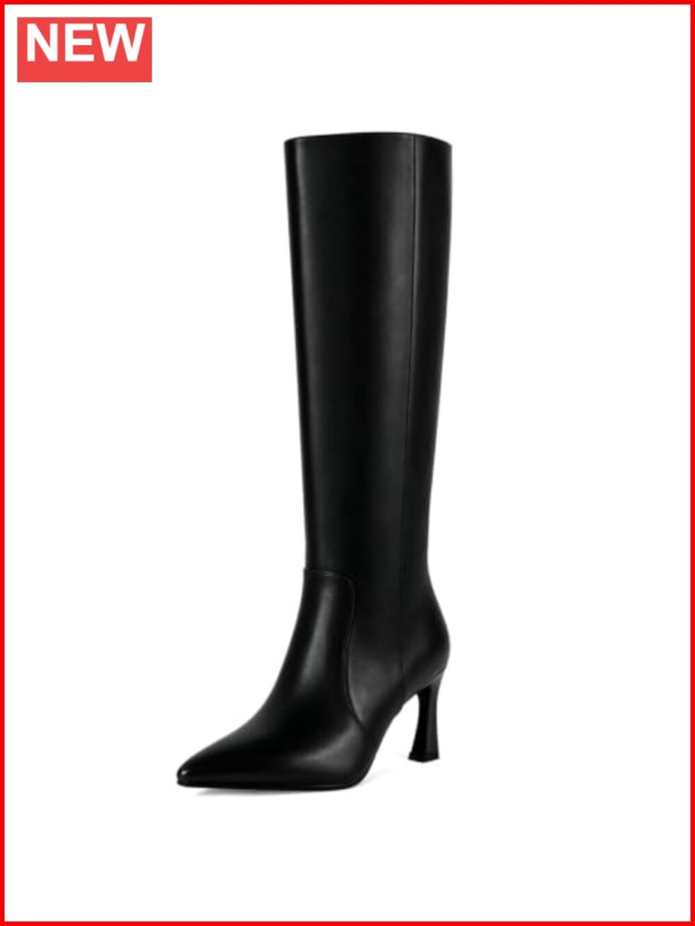 Knee High Boots Pointed Toe Block Heel Faux Leather Women's Tall Dress Boots